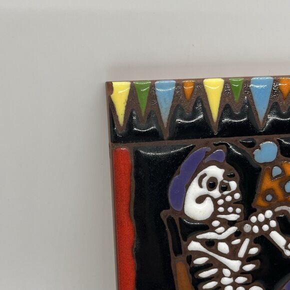 Earthtones Hand Glazed Decorative Skeleton Biker Ceramic Tile 6x6 Motorcycle - Picture 3 of 4